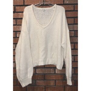 Madewell Womens V Neck Wool Blend White Knit Sweater Long Sleeve Size 2X